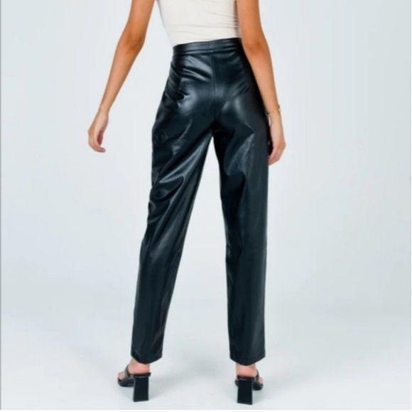 PRINCESS POLLY High Rise Faux Leather Black Straight Leg Pants - Picture 3 of 10